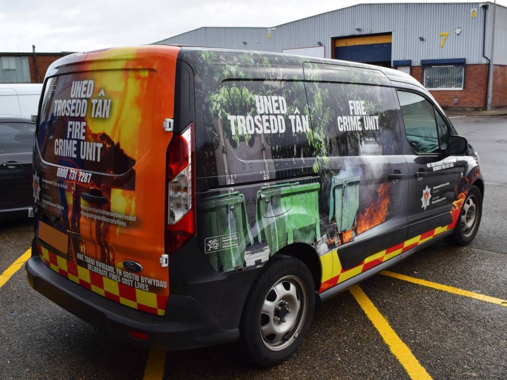 Full vehicle wrap on Ford Transit Connect van for South Wales Fire and Rescue Services.