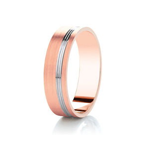 9ct 6mm TWO COLOUR diamond cut two track flat court ring