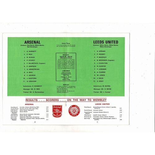 1972 Arsenal v Leeds United FA Cup Final Football Programme
