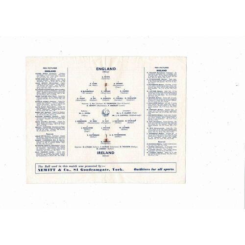 1960 England v Ireland Schools International Football Programme @ York City