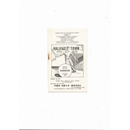 1957/58 Halifax Town v Accrington Stanley Football Programme