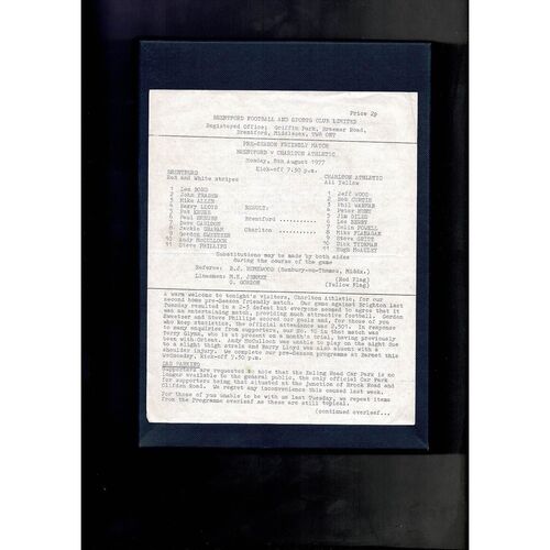 Brentford v Charlton Athletic Friendly Football Programme 1977/78