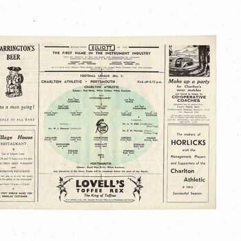 1952/53 Charlton Athletic v Portsmouth Football Programme