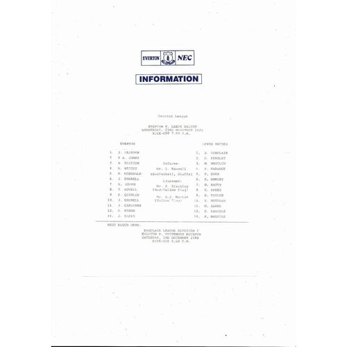 Everton v Leeds United Central League Football Programme 1988/89