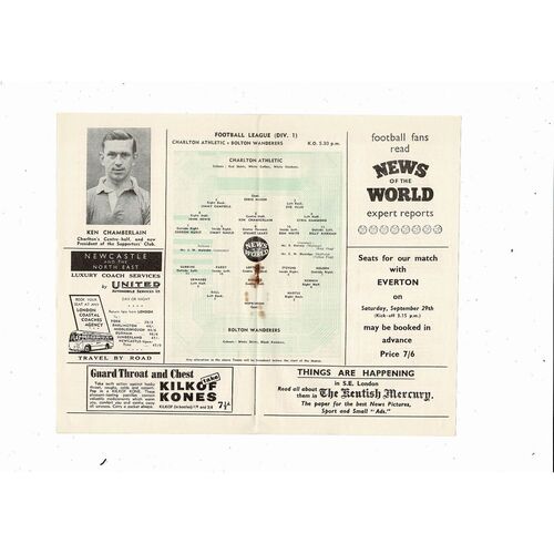 1956/57 Charlton Athletic v Bolton Wanderers Football Programme