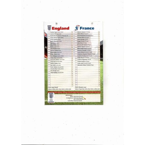 2002 England v France Womens International Football Programme + Ticket
