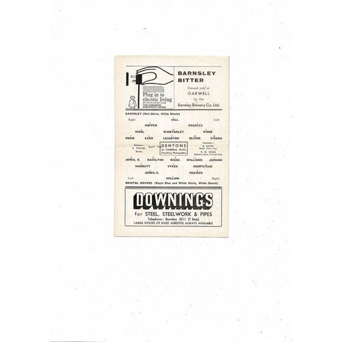 1962/63 Barnsley v Bristol Rovers Football Programme