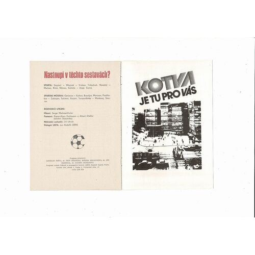 Sparta Prague v Spartak Moscow European Cup Football Programme 1990/91