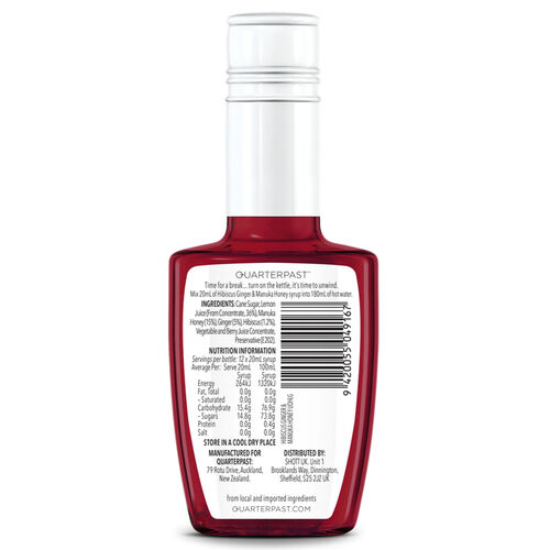 Hibiscus, Ginger & Manuka Honey Fruit Infusion by Quarterpast 250ml