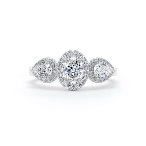 Oval and pear halo trilogy ring