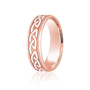 18ct 6mm TWO COLOUR diamond cut Celtic triquetra flat profile ring