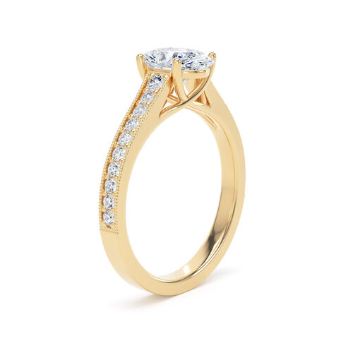 Vintage style oval solitaire with diamond set shoulders