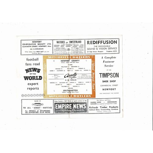 1957/58 Newport County v Southampton Football Programme