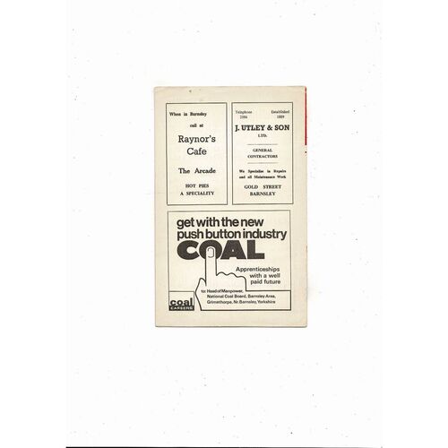 1968/69 Barnsley v Hartlepool United Football Programme