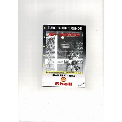 Rosenborg v Sampdoria European Cup Football Programme 1991/92