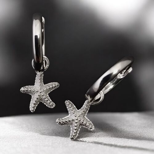 Sterling silver starfish hinged huggie earrings 