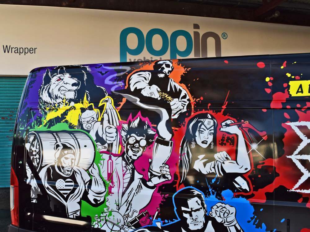 Close up of vehicle wrap print detail on a company Peugeot Boxer van.