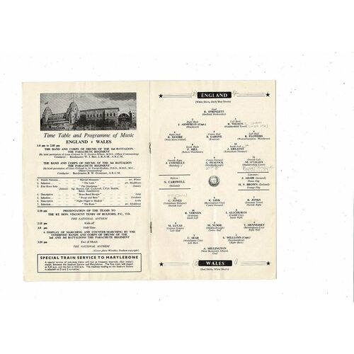 1962 England v Wales Football Programme
