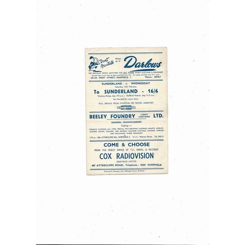 1956/57 Sheffield Wednesday v Burnley Football Programme