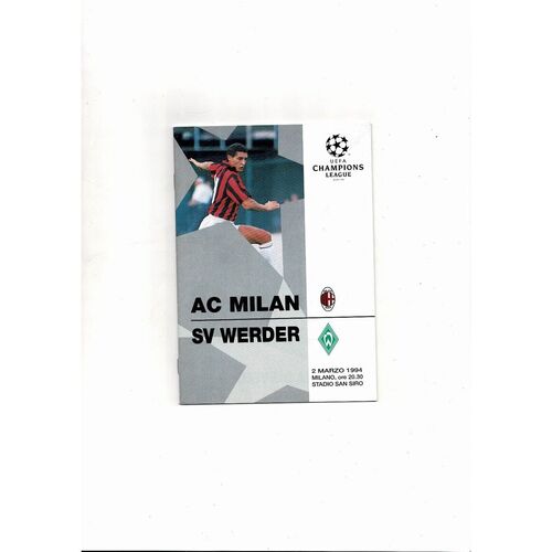 AC Milan v Werder Bremen UEFA Champions League Football Programme 1993/94