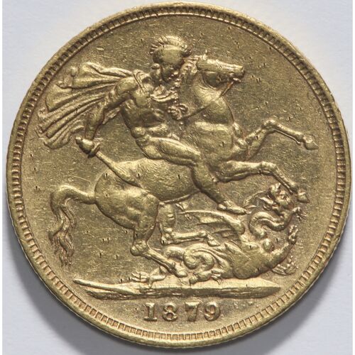 Extremely rare Queen Victoria 1879 full gold shield back sovereign