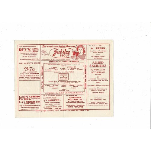 1952/53 Rotherham United v Lincoln City Football Programme