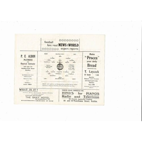 1956/57 Halifax Town v Bradford City Football Programme