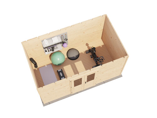 4.2mtr x 2.4mtr 44mm walled Flat Roof Cabin