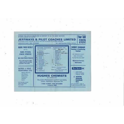 Wycombe Wanderers v Peterborough United FA Cup Football Programme 1973/74