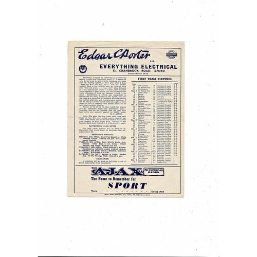 Ilford v Barking Friendly Football Programme 1952/53