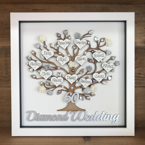 Personalised Anniversary Gift – Custom Family Tree Frame with Names, Pearls & Optional Lights