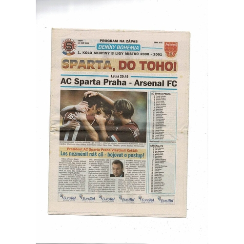 Sparta Prague v Arsenal Champions League Football Programme 2000/01