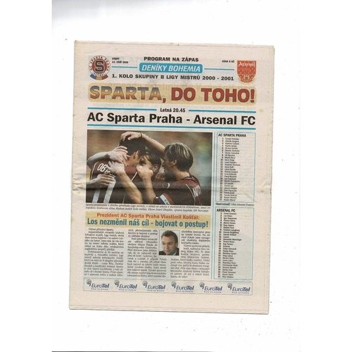 Sparta Praha v Arsenal Champions League Football Programme 2000/01