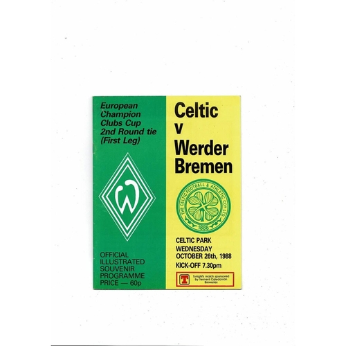 Celtic v Werder Bremen European Cup Football Programme 1988/89