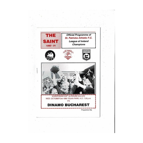 St Patricks Athletic v Dinamo Bucharest European Cup Football Programme 1990/91