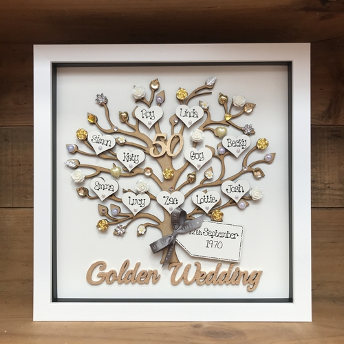 Personalised Anniversary Gift – Custom Family Tree Frame with Names, Pearls & Optional Lights