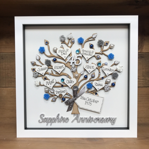 Personalised Anniversary Gift – Custom Family Tree Frame with Names, Pearls & Optional Lights
