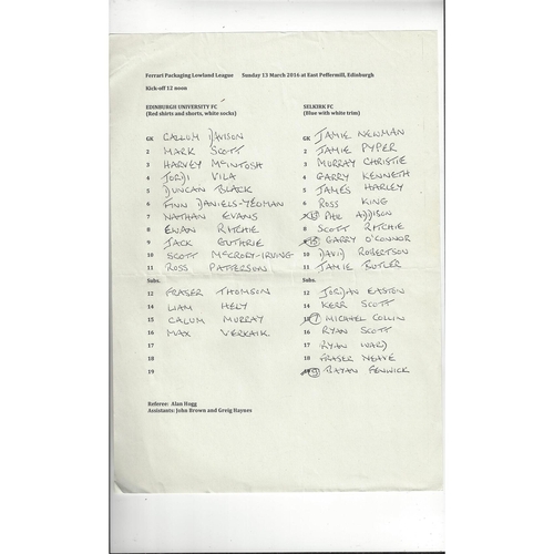 Team Sheets