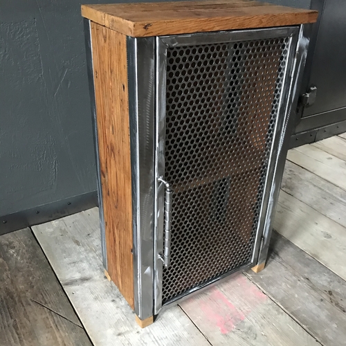 Small industrial cupboard with perforated mesh door