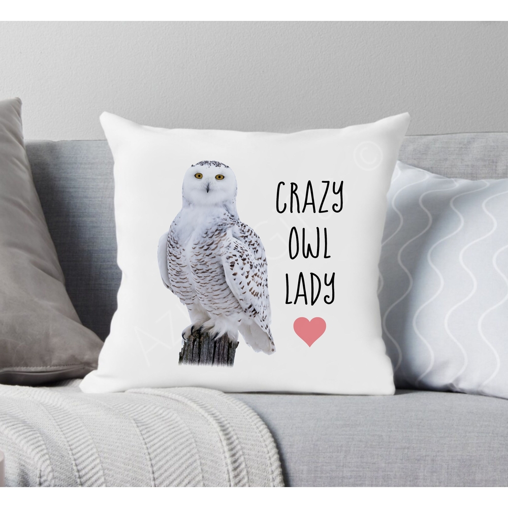 Crazy Owl Lady Cushion (Snowy Owl)