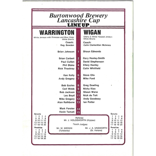 1985 Warrington v Wigan Lancashire County Challenge Cup Final Rugby League Programme