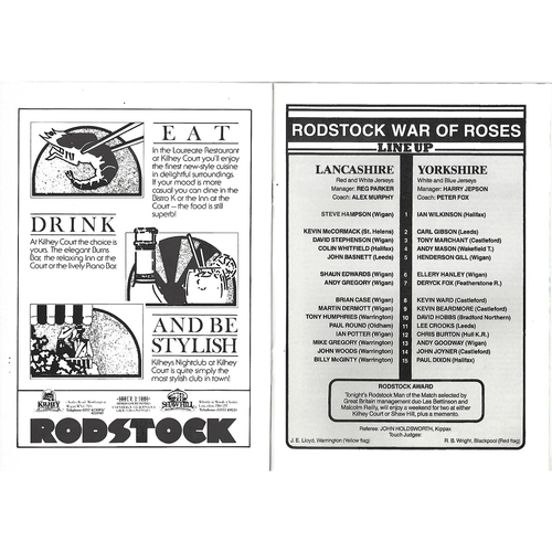 1987 Lancashire v Yorkshire Rostock Cup Rugby League Programme