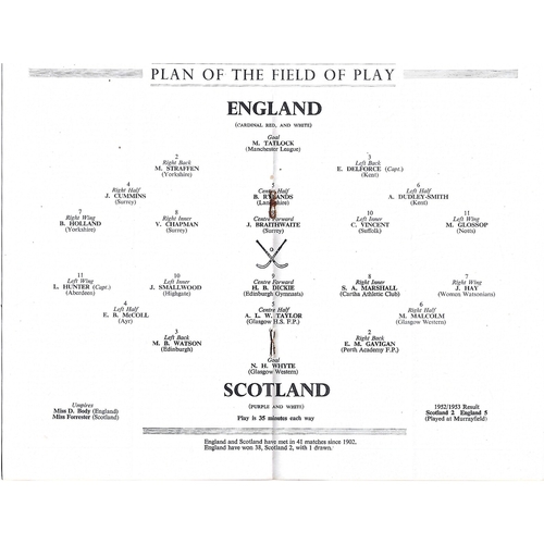 1954 England v Scotland women’s International Hockey Programme