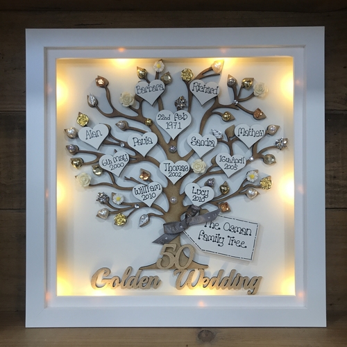 Personalised Anniversary Gift – Custom Family Tree Frame with Names, Pearls & Optional Lights