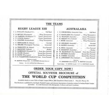 1954 Rugby League XIII v Australasia Rugby League Programme