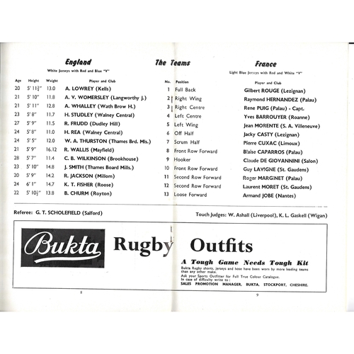 1964 England v France Amateur International Match Rugby League Programme