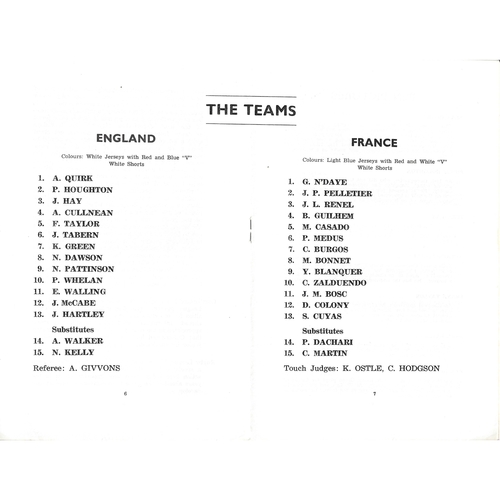 1971 England v France Amateur International Match Rugby League Programme