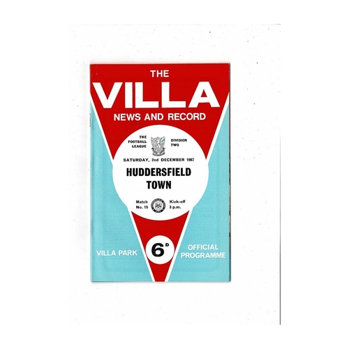1967/68 Aston Villa v Huddersfield Town Football Programme + League Review