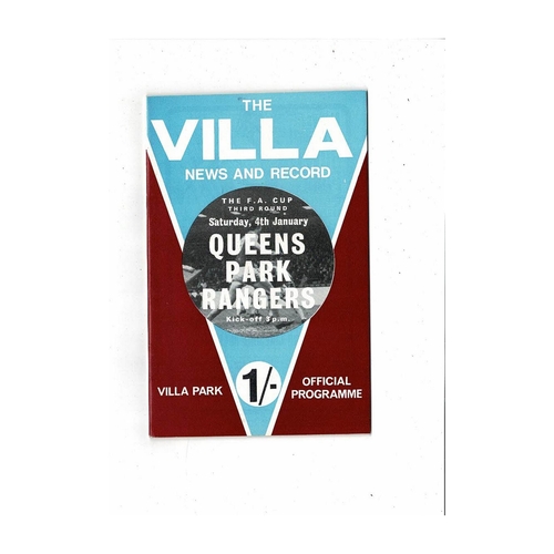 1968/69 Aston Villa v Queens Park Rangers Football Programme + League Review