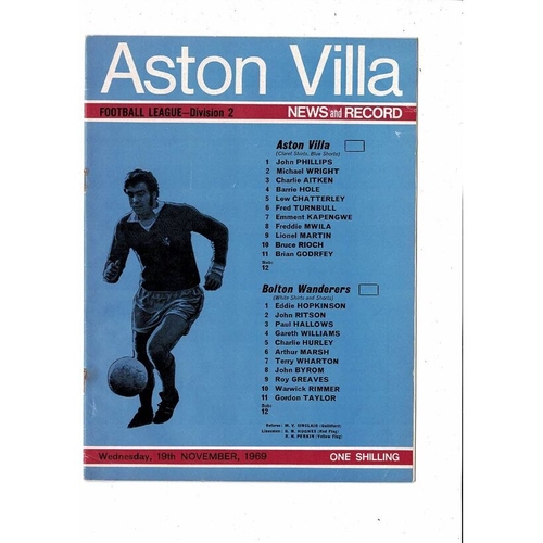 1969/70 Aston Villa v Bolton Wanderers Football Programme